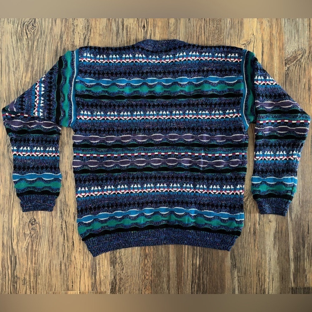Expressions International Coogi Style Knit Sweater Mens M Blue Multi 3D Textured - Picture 2 of 10